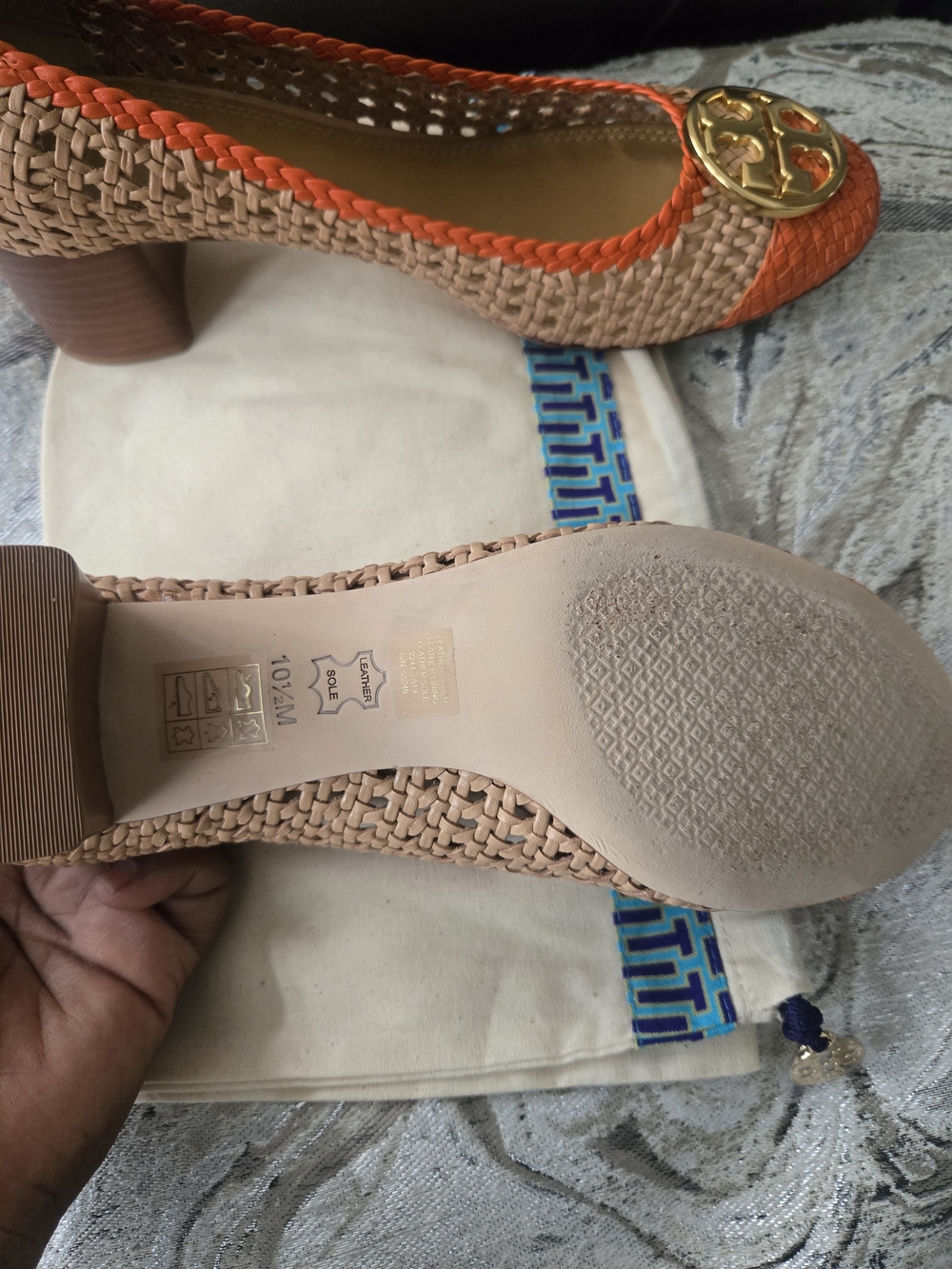 Tory Burch Woven Leather Pumps – Orange & Tan – Size 10.5 - Picture 2 of 4